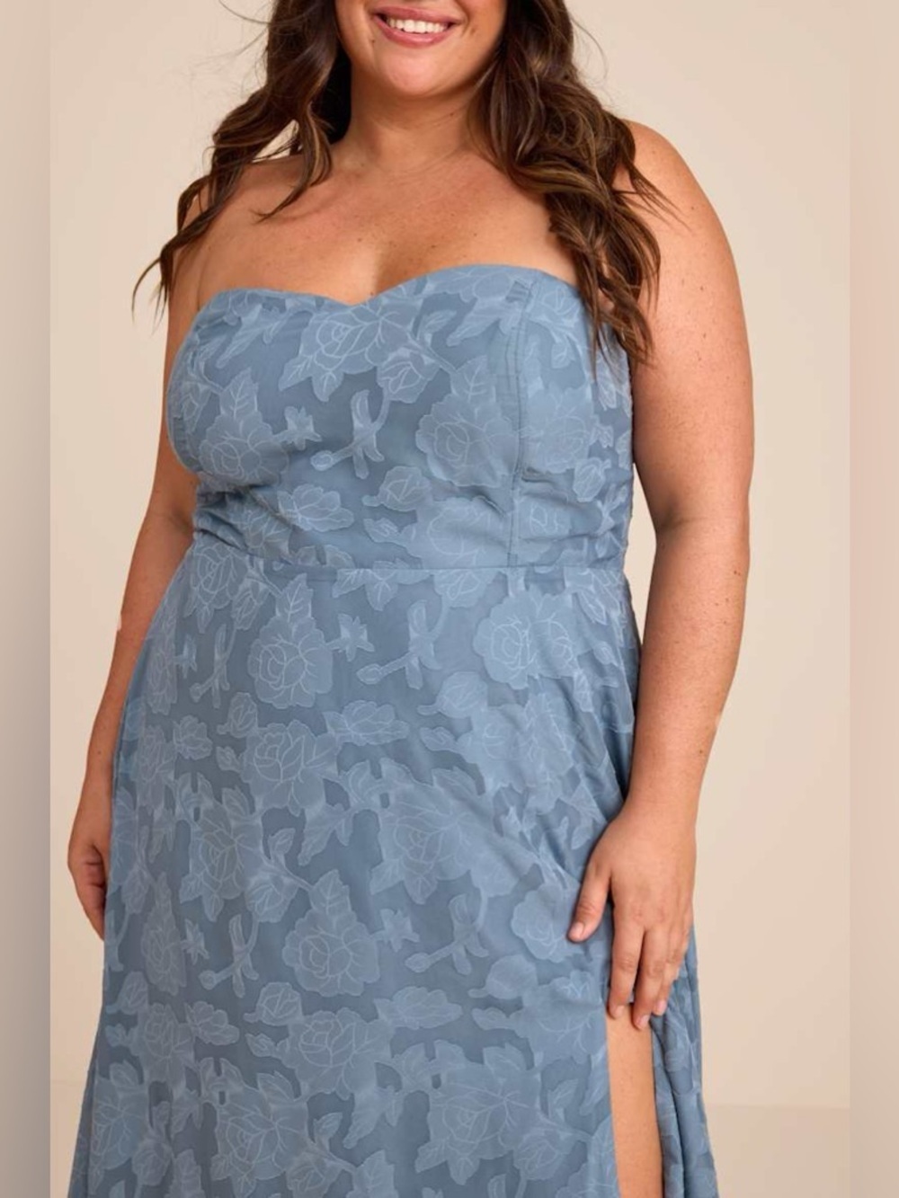 Lulus Garden of Romance Dusty Blue Floral Burnout Strapless Maxi Dress - Picture 4 of 11